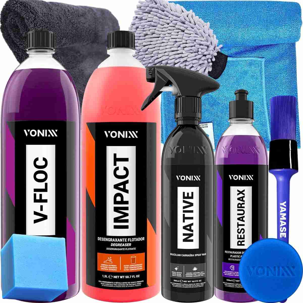 Kit Completo Lavagem Carro, Moto e Caminhão: Shampoo, Cera, Luva e Mais Vonixx