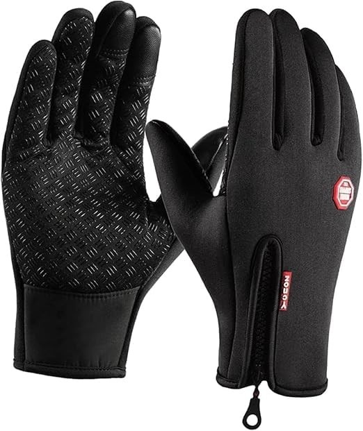 Luva de Moto Neoprene Térmica Impermeável com Touch Screen e Zíper - Preta