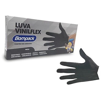 Luva Vinilflex Preta G – 100 Unidades sem Pó