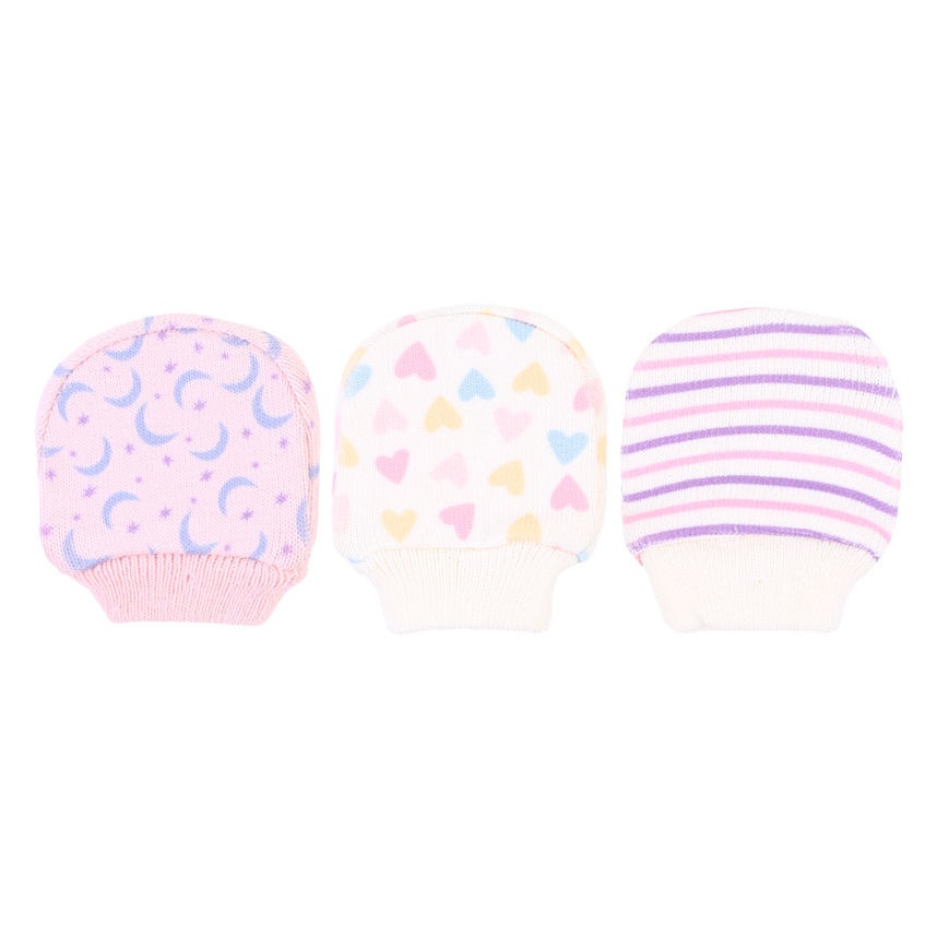 Luvas Bebê Pimpolho: Kit 3 Pares Tricô Estampado