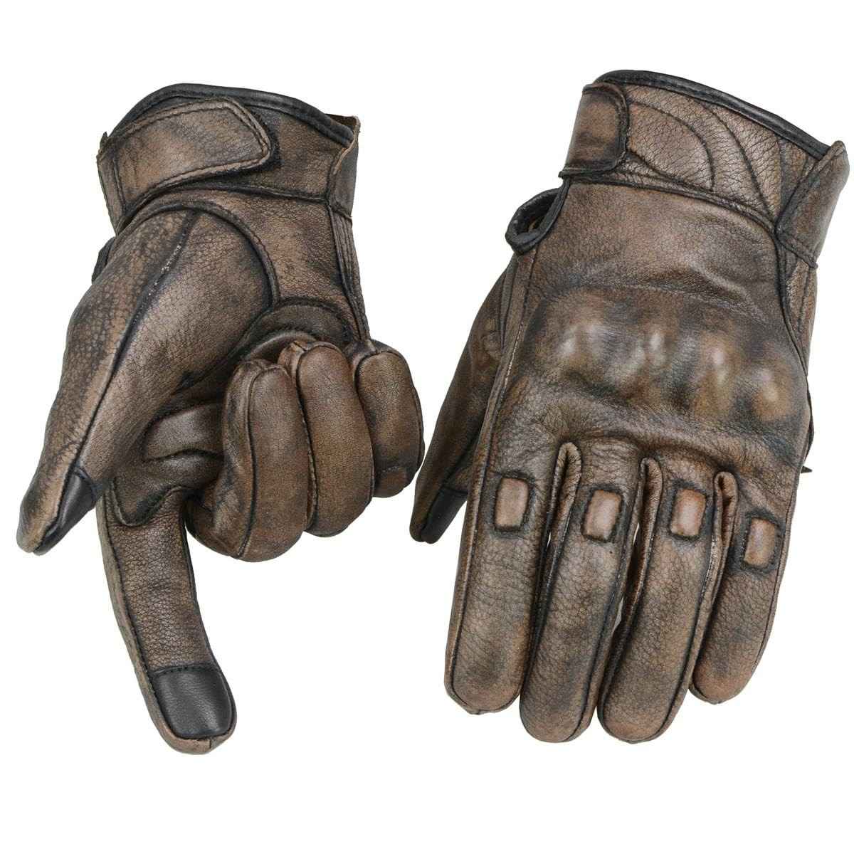 Luvas de Couro Milwaukee Leather MG7514 Marrom Envelhecido com Palma em Gel e Proteção para Homens (X-Large)