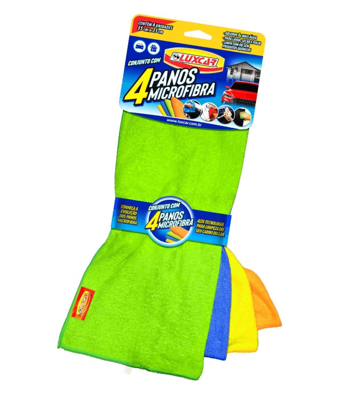 Kit 4 Panos Microfibra Luxcar 35x35cm: Limpeza Impecável e Brilho Duradouro