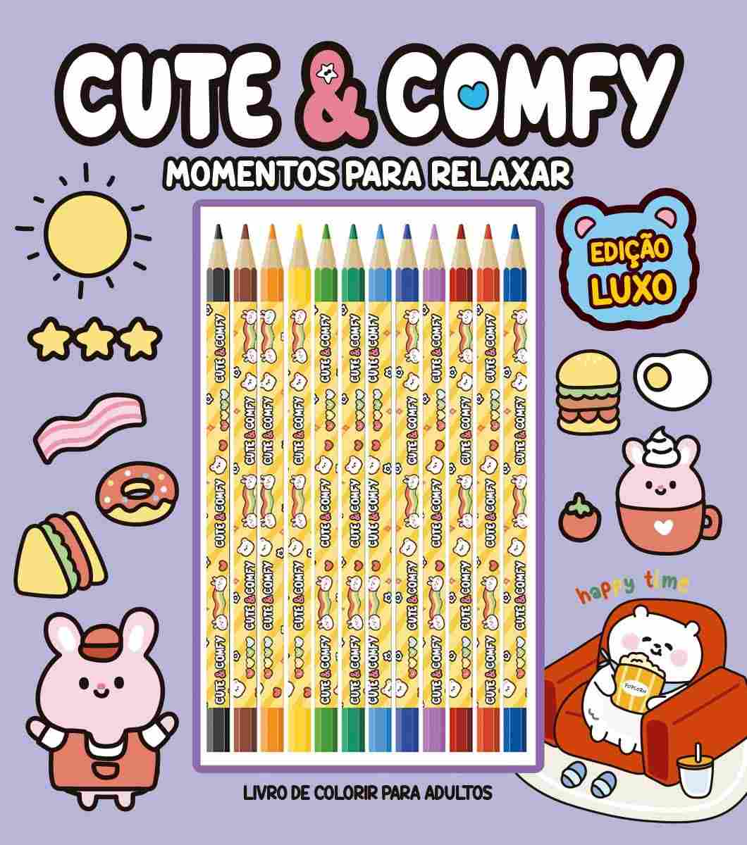 Cute & Comfy: Livro de Colorir de Luxo com 12 Lápis de Cor para Relaxar