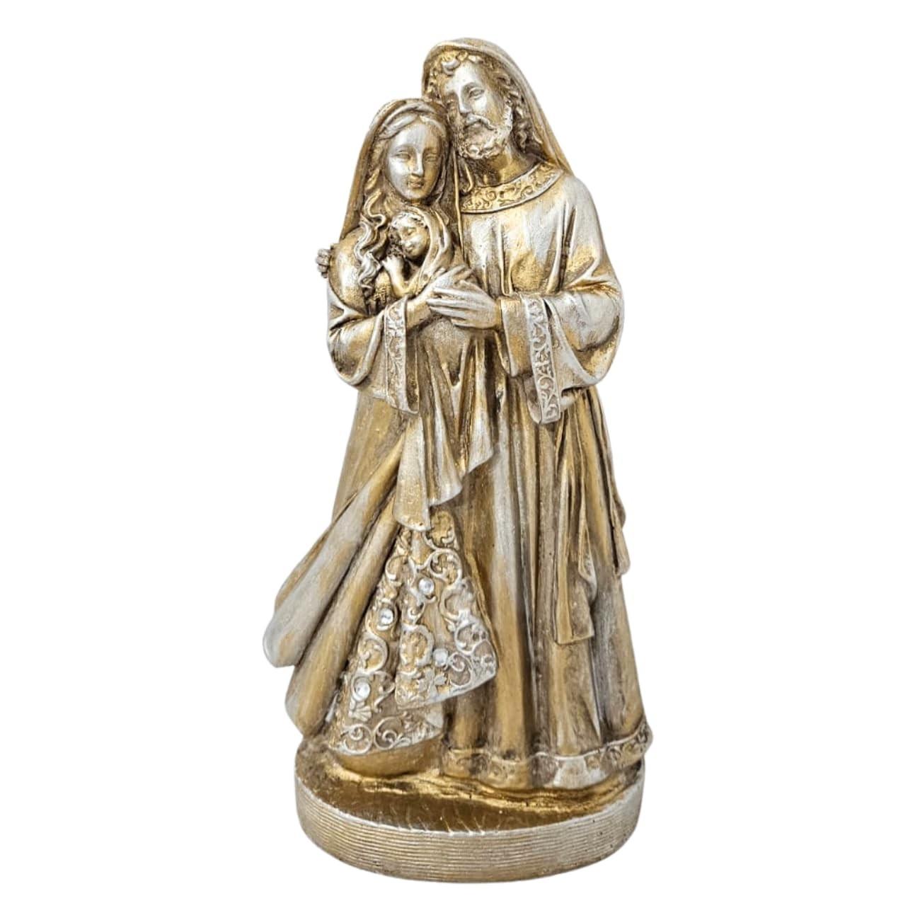 Imagem Decorativa Sagrada Família em Gesso Dourado - Luxo e Fé para sua Decoração