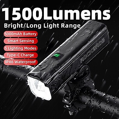 Luz Bike ROCKBROS 1500 Lumens: Ilumine Sua Pedalada!