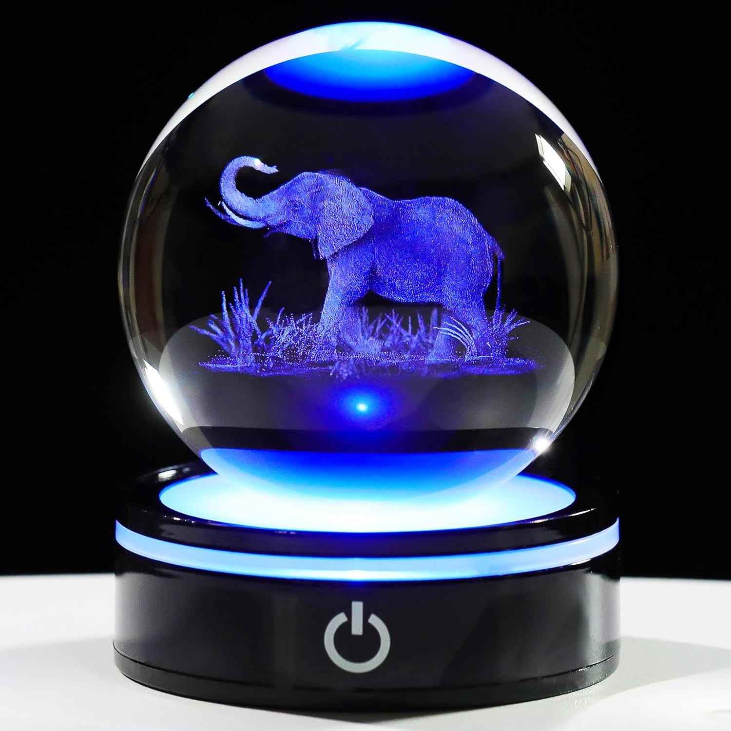 Esfera de Cristal com Estátua de Elefante 3D - Luz Colorida LED | Presente Simbólico e Decorativo