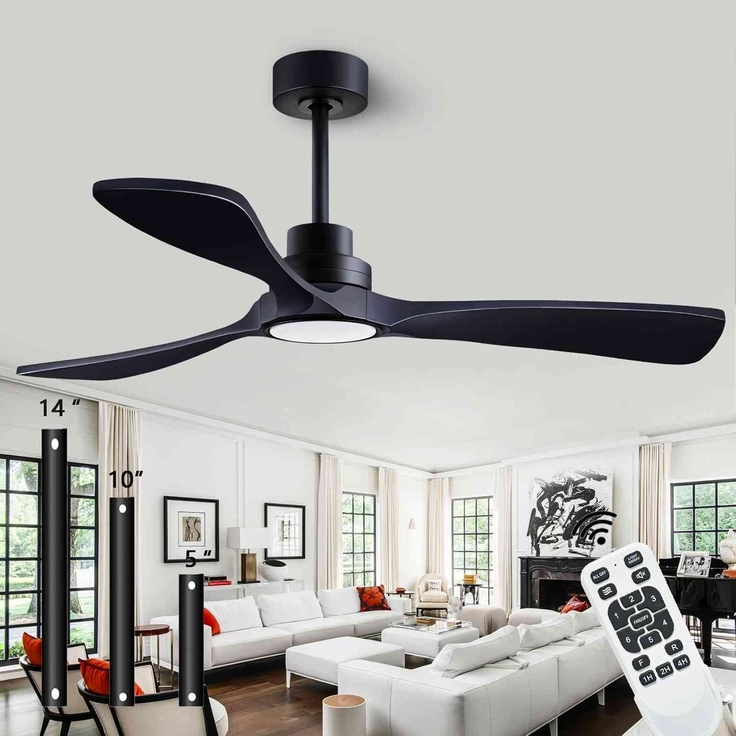 Ventilador de Teto 132cm com Luz LED e Controle Remoto - Madeira Maciça Silencioso