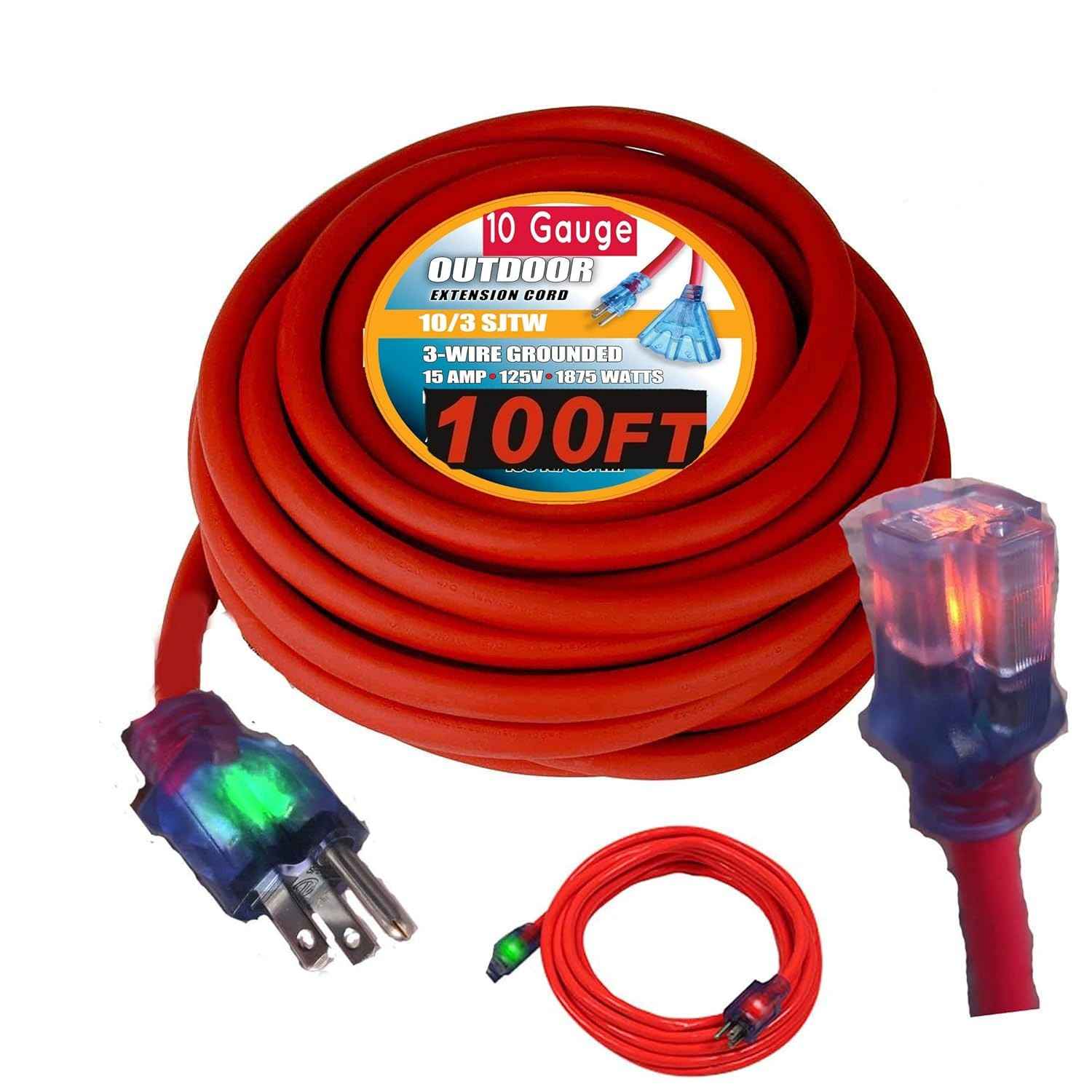 Extensão Elétrica Reforçada 10AWG 30m - Uso Interno/Externo, Luz Indicadora e Tomada Americana