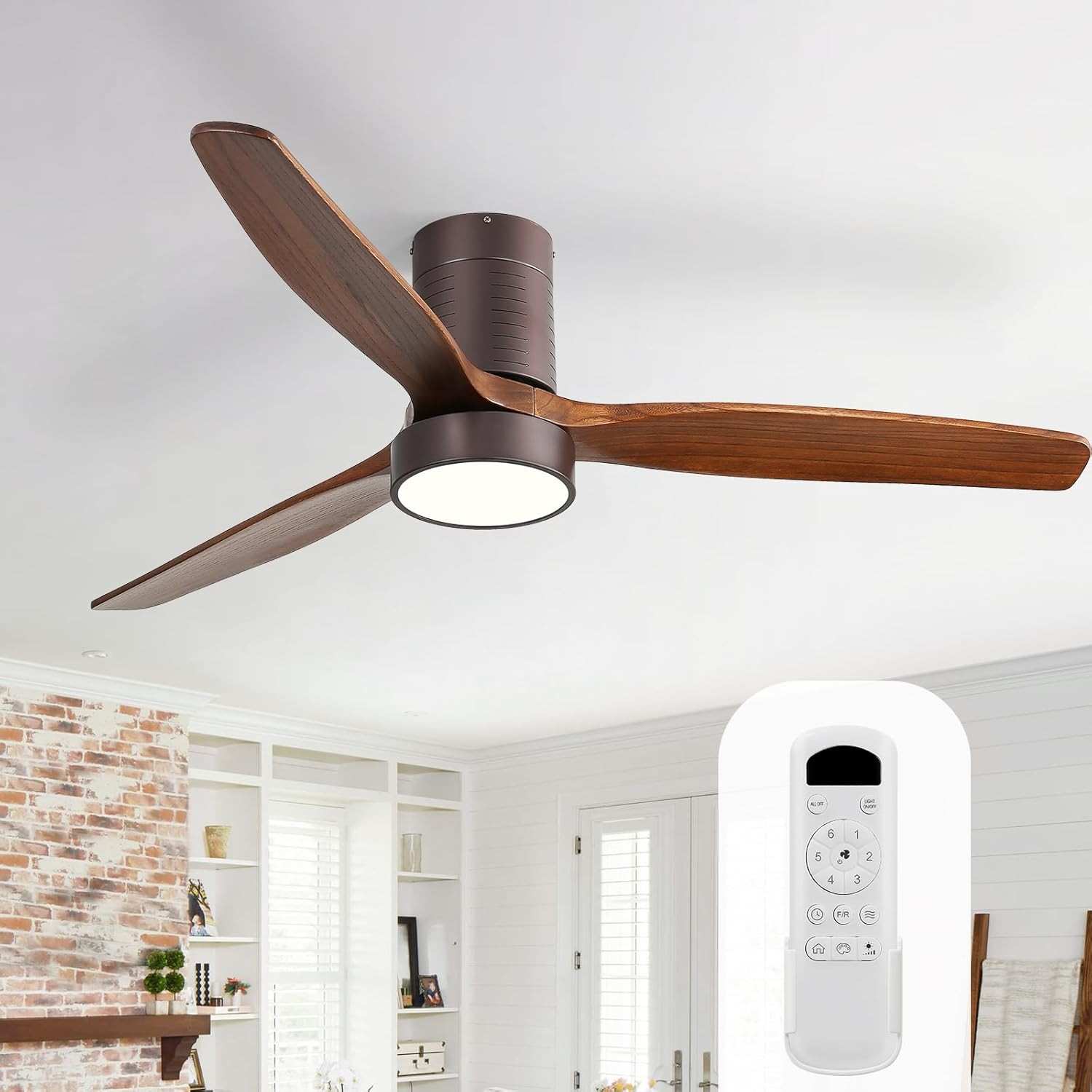 Ventilador de Teto Sofucor 132cm com Luz LED e Controle Remoto | 6 Velocidades, Motor Silencioso e Design Moderno