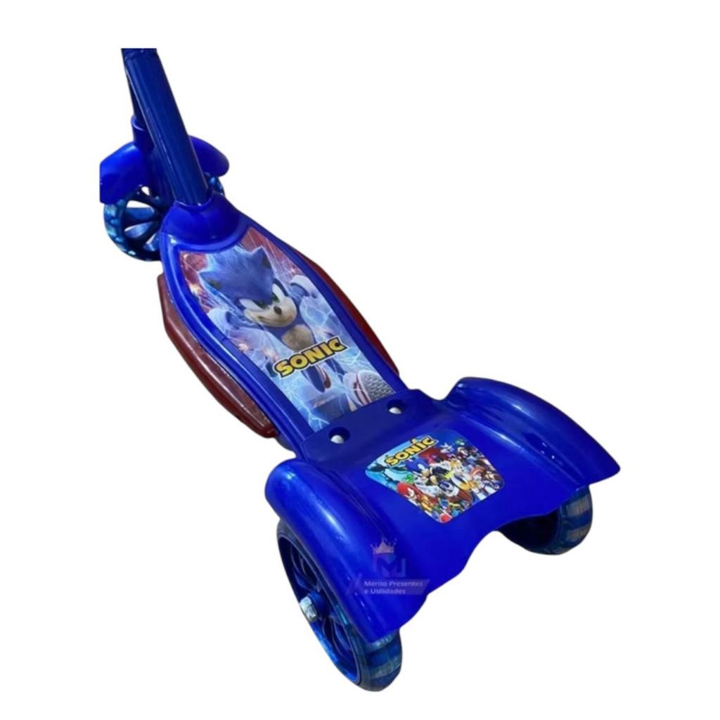 Patinete Infantil Sonic 3 Rodas com Cestinha e Luzes