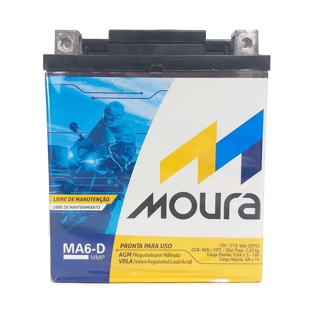 Bateria Moura AGM VRLA MA6-D 12V 6Ah para Motos - Polo Direito - Potência e Durabilidade
