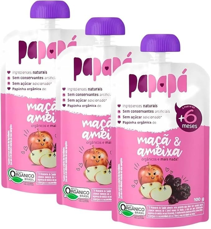 Kit 3 Papinha Orgânica Maçã e Ameixa Sem Açúcar 100g - Papapá