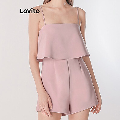Macacão Casual com Babados Lisos Lovito - Estilo e Conforto Feminino