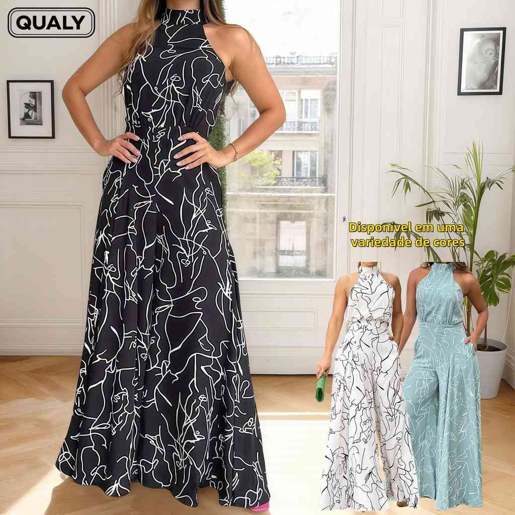 Macacão Feminino Estampado Longo Slim para Casamentos e Formaturas - QUALY