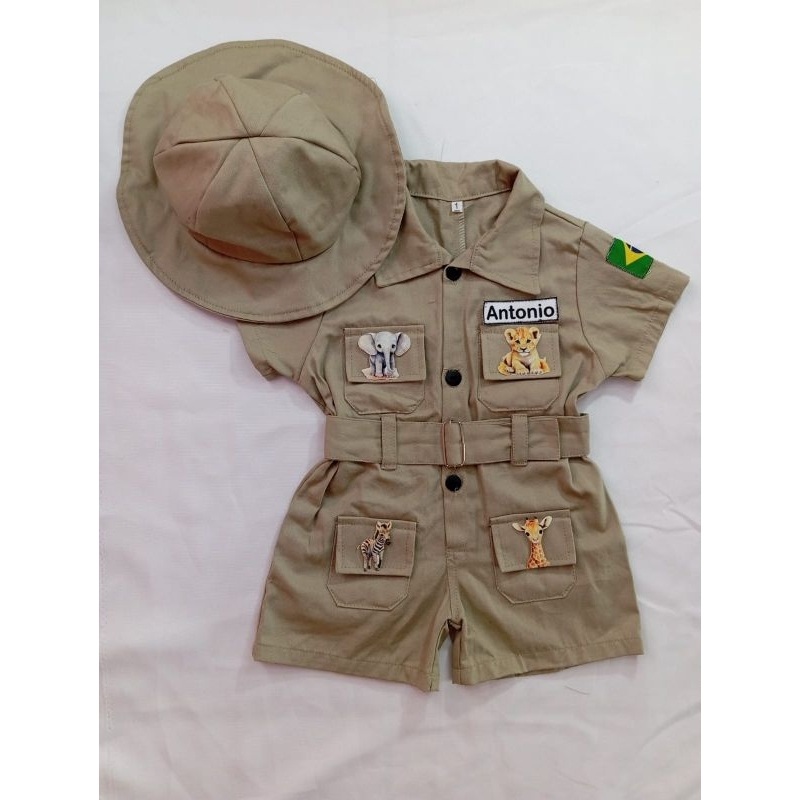 Macacão Safari Realista Infantil com Chapéu – Aventura em Cada Momento!