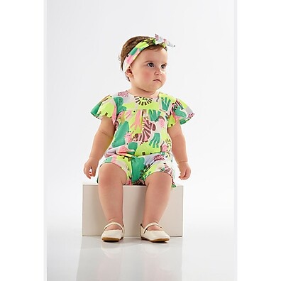 Macaquinho Banho de Sol e Faixa para Bebê Menina Up Baby