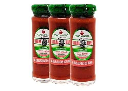 Combo 3 Vidros de Pimenta Carolina Reaper Macerada Fogo Mineiro 100ml