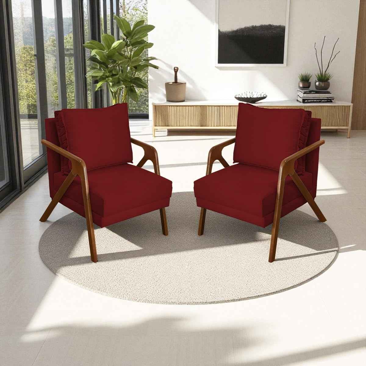 Kit 2 Poltronas Decorativas em Madeira Maciça com Tecido Suede Azul-marinho - Confortáveis e Resistentes para Sala, Escritório ou Consultório