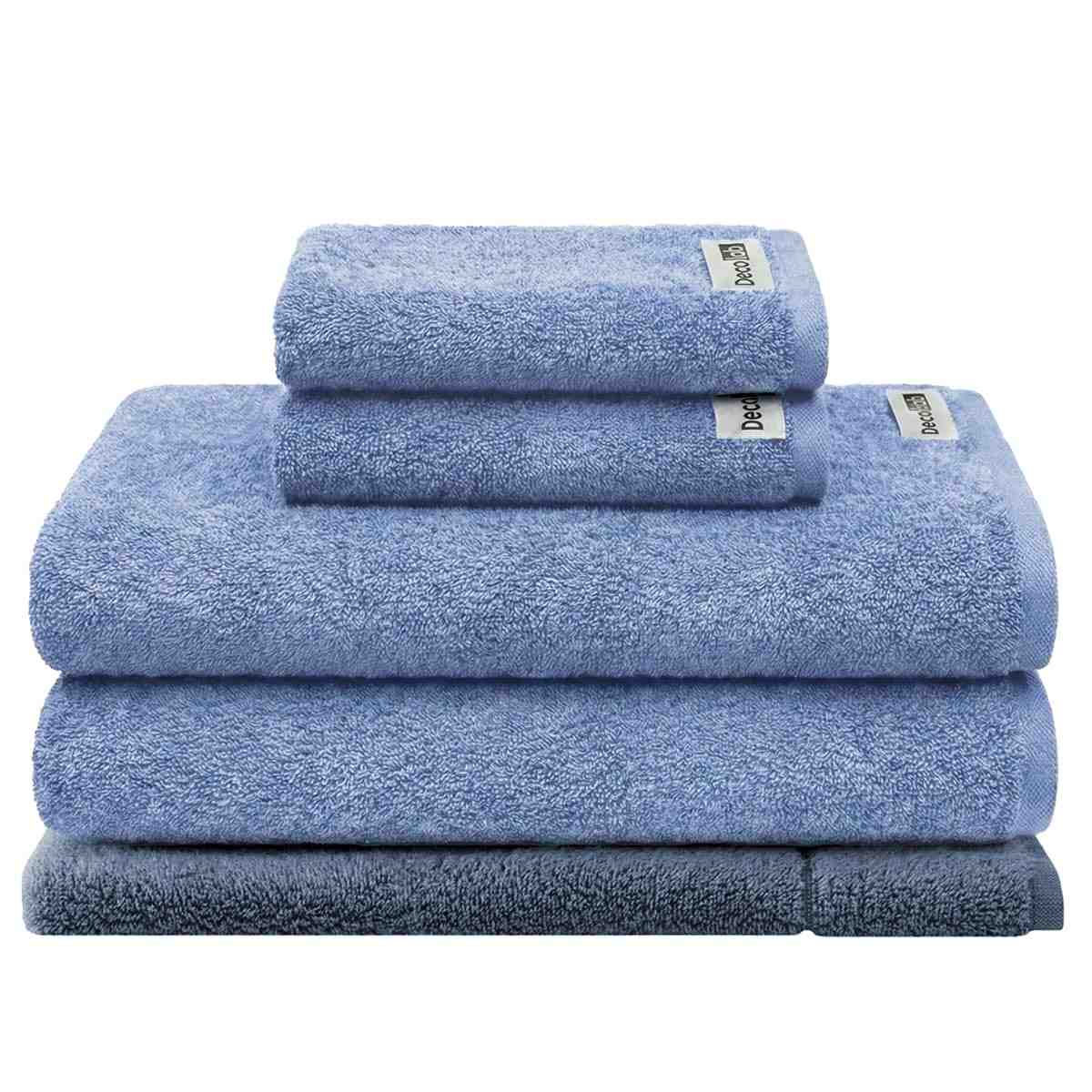 Decolab Jogo de Toalhas 100% Algodão Premium - Maciez e Absorção Máxima (Azul-marinho e Azul-claro, 5 Peças)