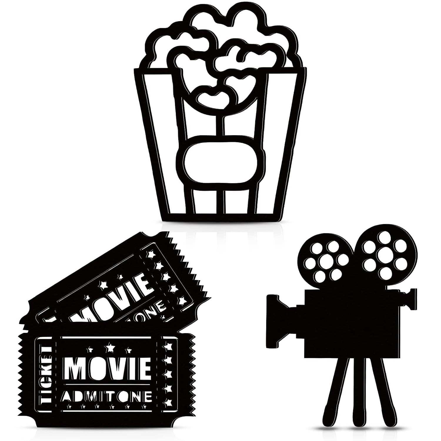 Kit 3 Peças Decoração Cinema em Casa - Arte de Parede Madeira com Tema de Filme, Pipoca e Carretel