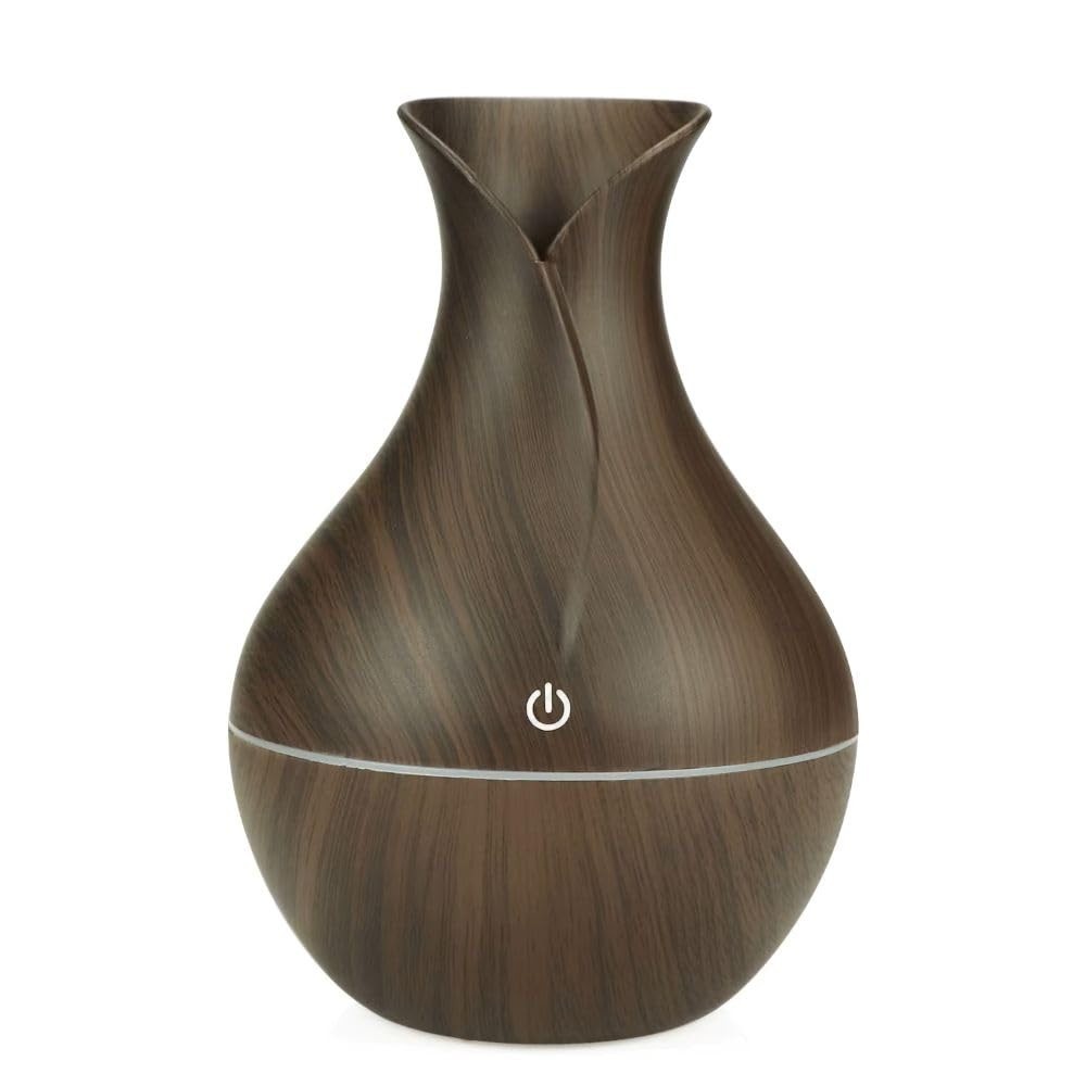 Umidificador de Ar Aromatizador em Vaso de Madeira 200ml com LED Silencioso USB para Casa e Escritório