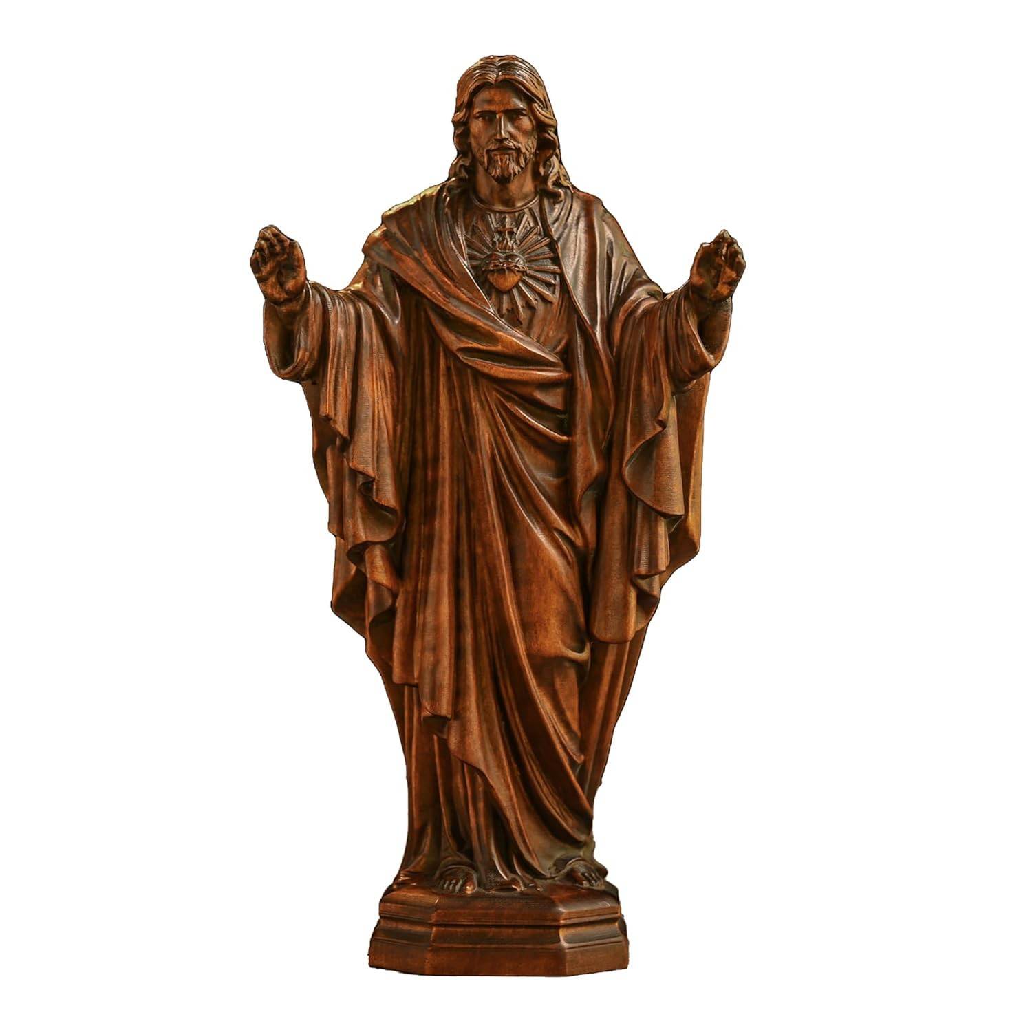 BGCOPPER Estátua de Madeira do Sagrado Coração de Jesus - 30,5 cm | Decoração Religiosa Feita à Mão