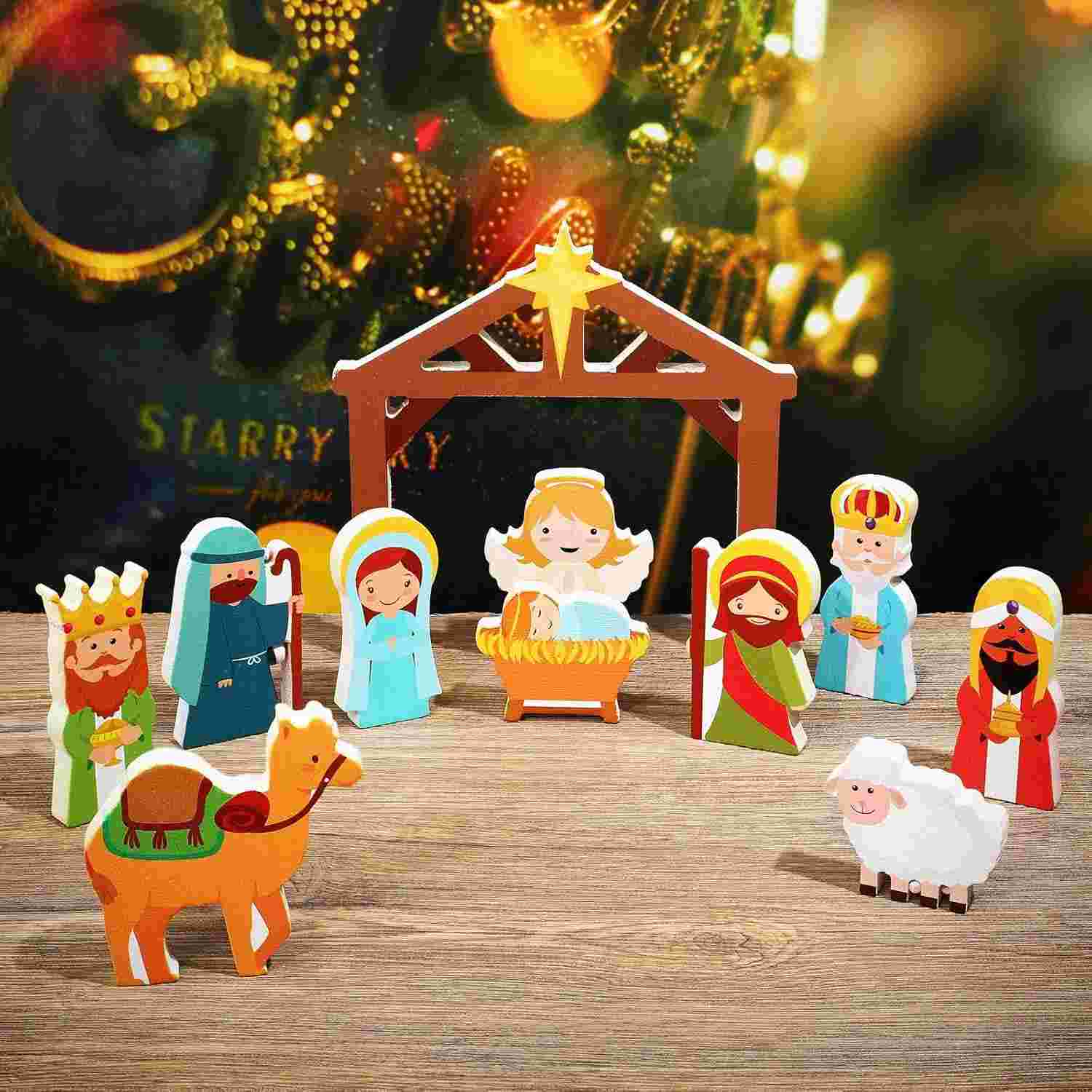 Conjunto de Presépio de Madeira Spiareal - 11 Peças para Decoração de Natal