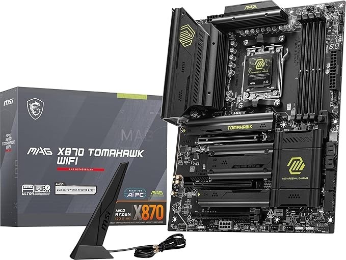 MSI Placa-mãe MAG X870 Tomahawk Gaming WiFi AMD Ryzen 9000/8000/7000 Series, AM5, DDR5, PCIe 5.0, M.2 Gen5, SATA 6Gb/s, USB 40Gbps, HDMI/DP, Wi-Fi 7, Bluetooth 5.4, LAN de 5Gbps,