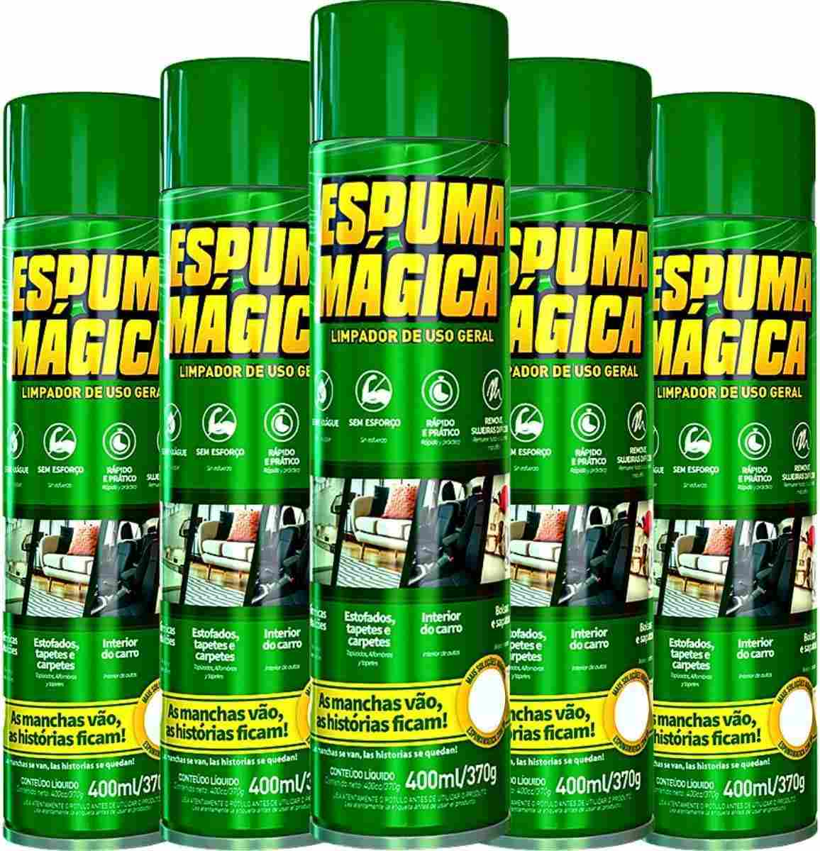 5x Espuma Mágica Limpador Multiuso para Tênis, Estofados, Tecidos e Mais - 400ml