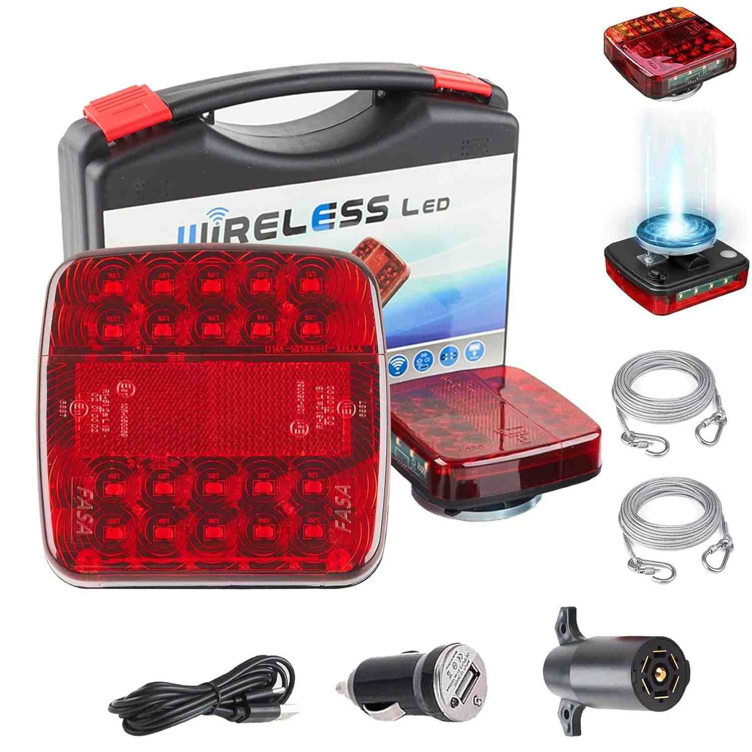 Kit Luzes de Reboque Magnéticas Sem Fio LED IP67 - Segurança e Praticidade para Seu Veículo