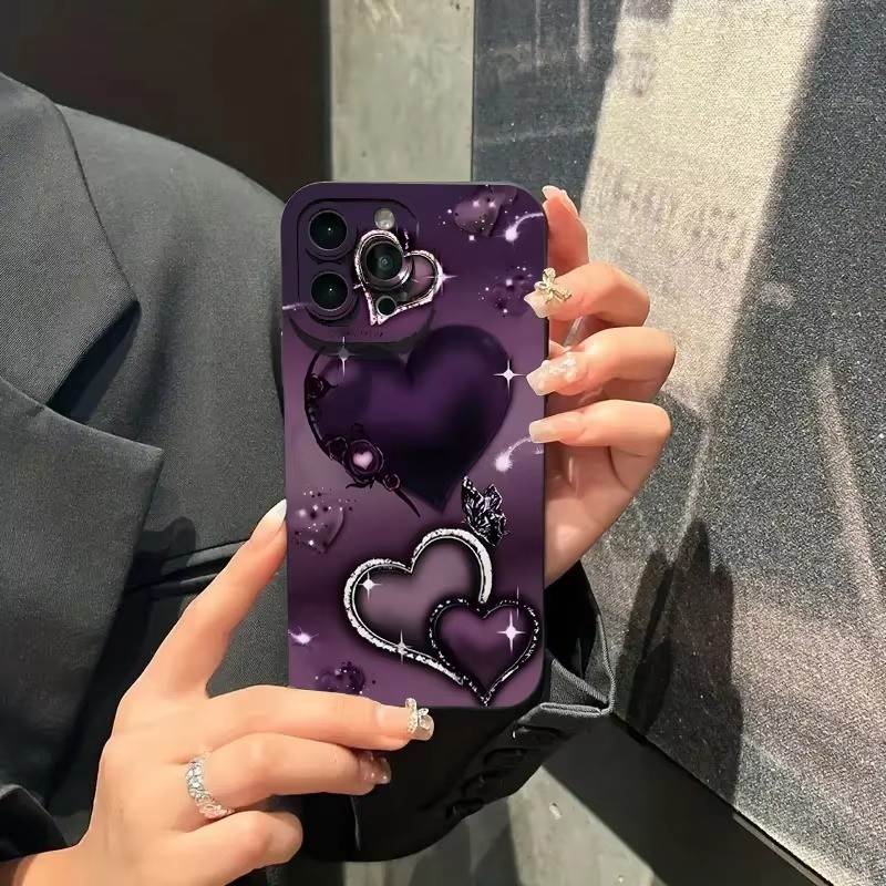 Capa Roxa com Formato de Coração para Redmi 13, 14C, 12 e Mais