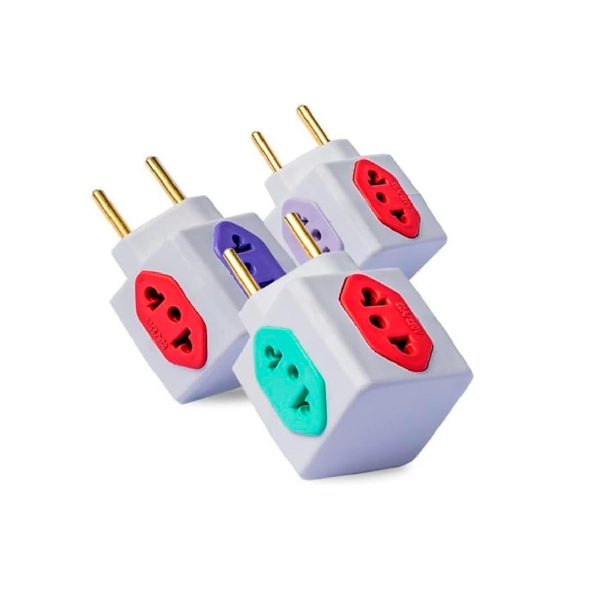KIT 3 Adaptadores Benjamim Cubo 3D Premium: Mais Tomadas e Segurança para Sua Casa!