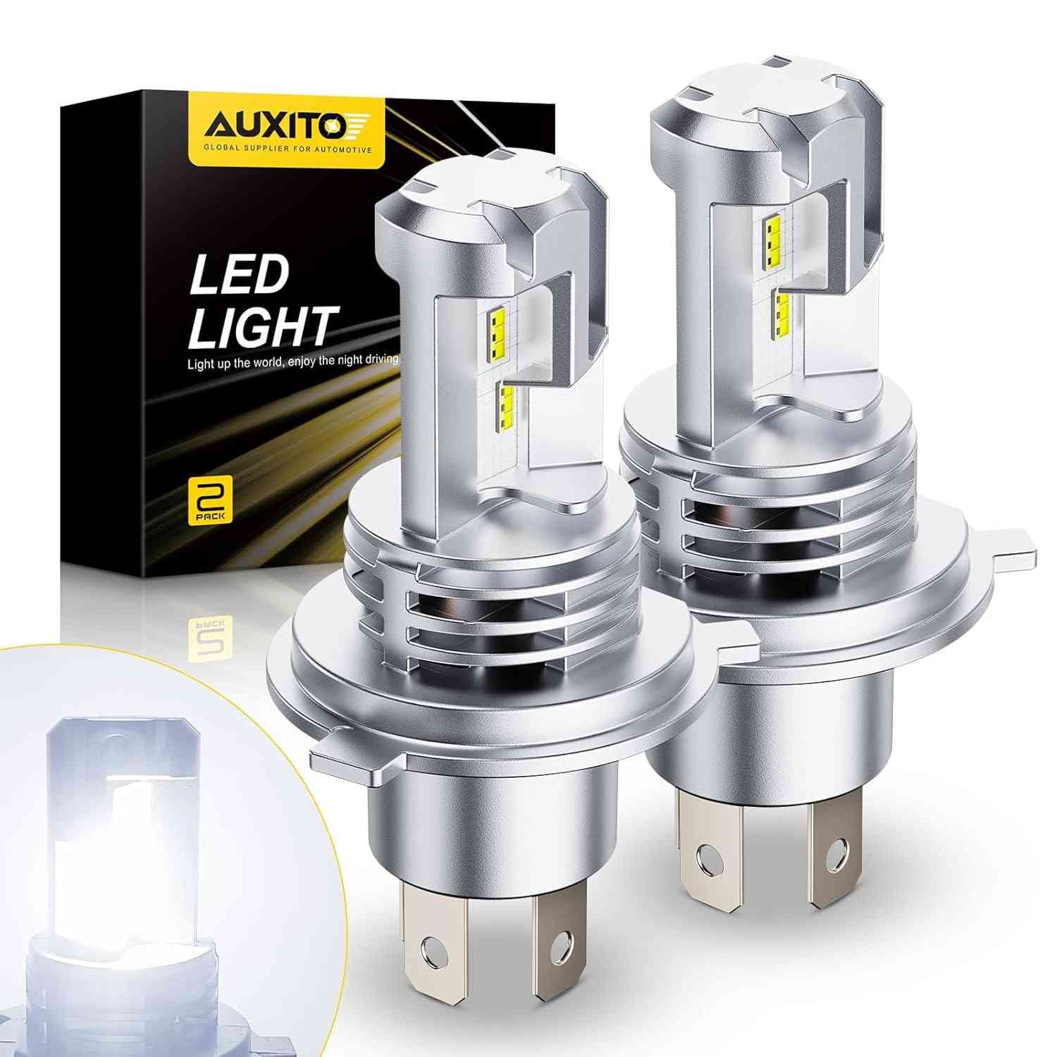 Lâmpadas LED AUXITO H4 9003: Iluminação 900% Mais Brilhante para Seu Carro | 6500K Branco Puro