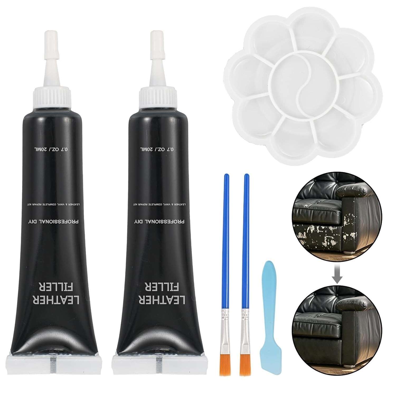 Kenbry Kit Reparo Couro e Vinil Preto: Restaure Interiores de Carro, Móveis e Mais!