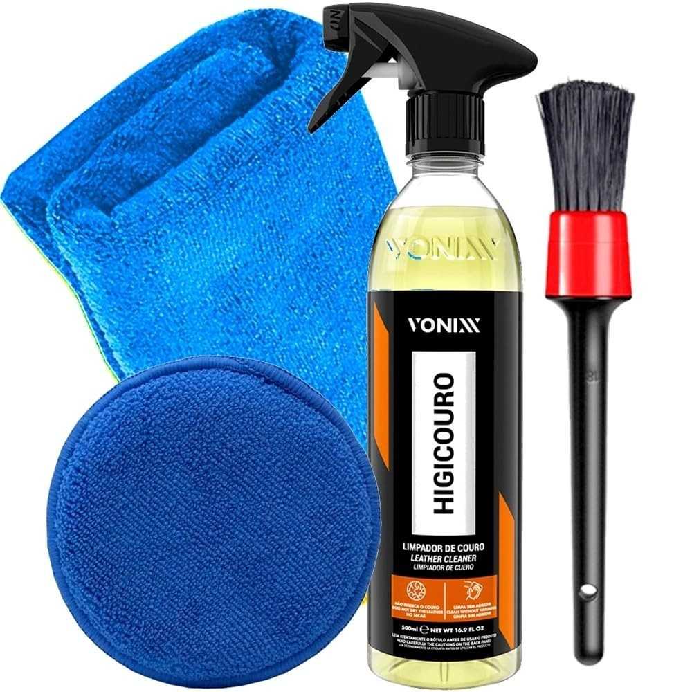 Kit Limpeza Couro Vonixx: Limpador Higicouro, Pincel, Luva e Mais!
