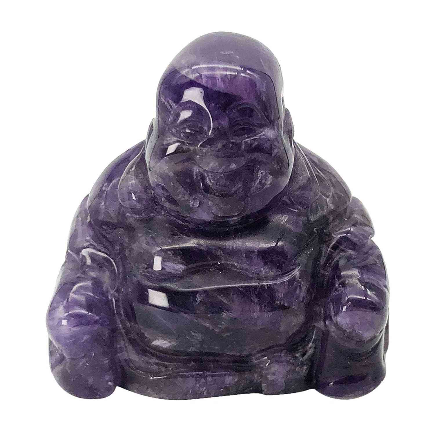 Estátua de Buda Feliz em Ametista - Maitreya Esculpido à Mão para Cura e Energia Positiva