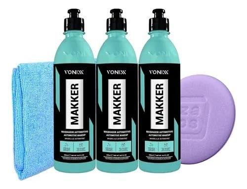 Kit 3 Maquiadores Automotivos Vonixx MAKKER 500ml + Flanela e Aplicador - Brilho Profissional e Proteção UV