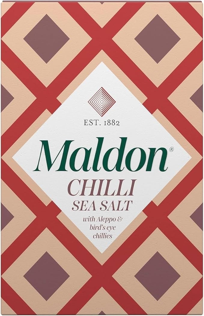 Maldon Flocos De Sal Marinho Com Pimenta, Misturados Com Pimentas Aleppo E Bird'S Eye - Leve Pratos Simples Para O Próximo Nível - Sabor Fantástico - Flocos De Sal Marinho Em Formato De Pirâmide Exc