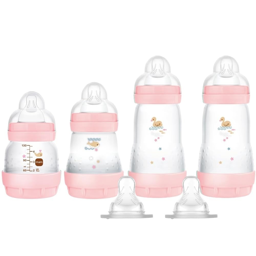 MAM Baby Kit 4 Mamadeiras Easy Start Anticólica Rosa - Sistema Autoesterilizável e Bico Skinsoft