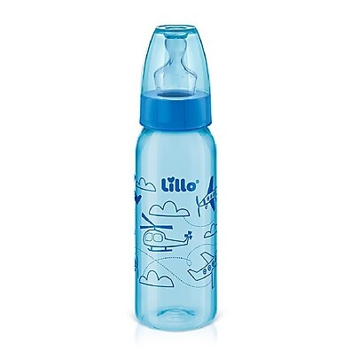 Mamadeira Azul Divertida 240ml Lillo: Bico Silicone Macio