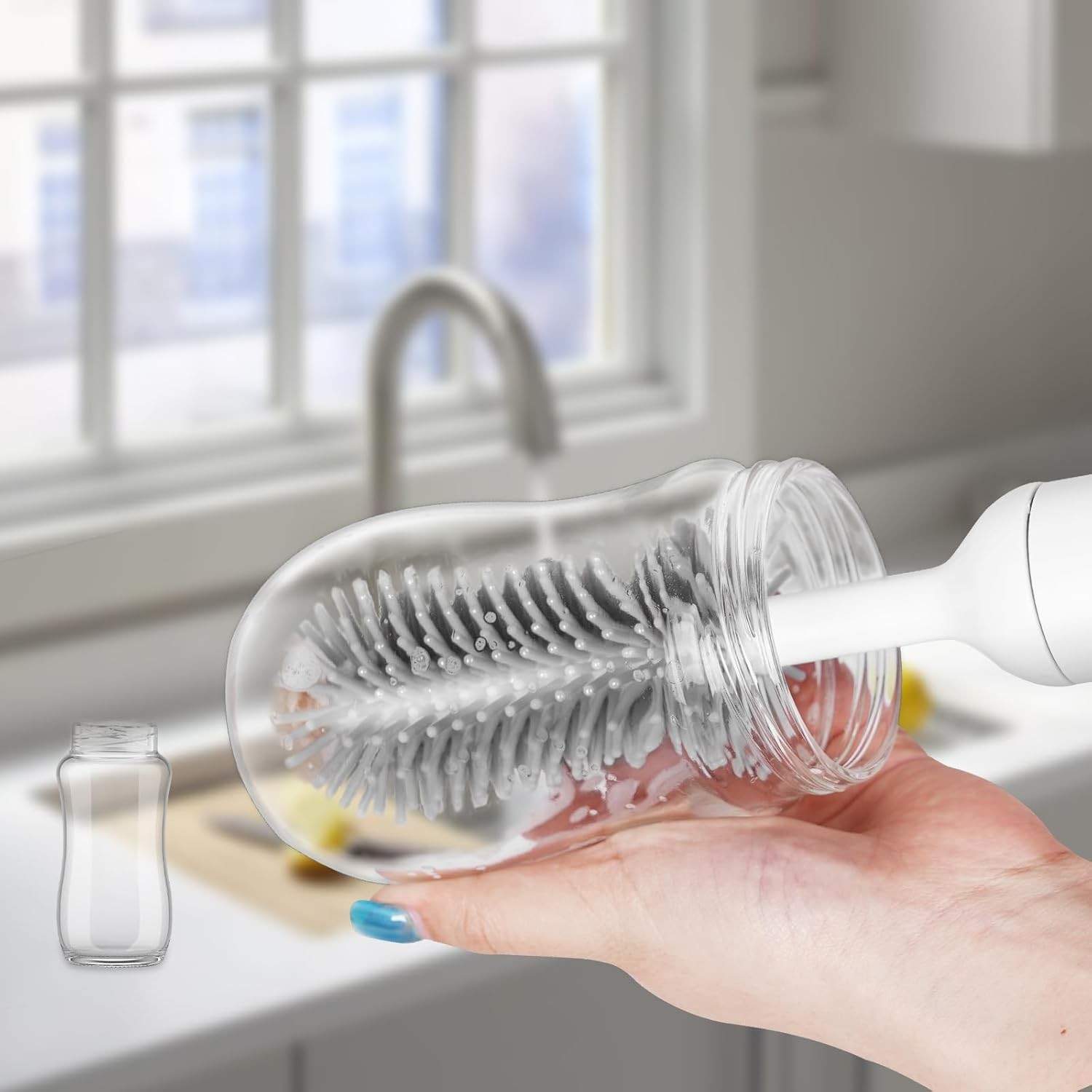Limpador Elétrico de Mamadeira 360° com Escovas Silicone - Seguro, Eficiente e Sem Esforço