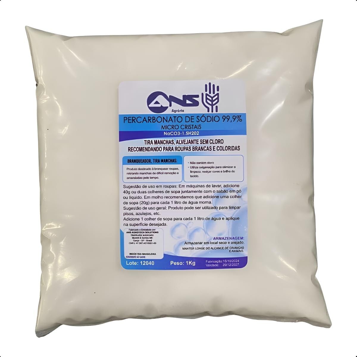 Percarbonato de Sódio 99,9% 1KG - Limpeza Profunda Ecológica sem Cloro | Tira Manchas e Desodoriza