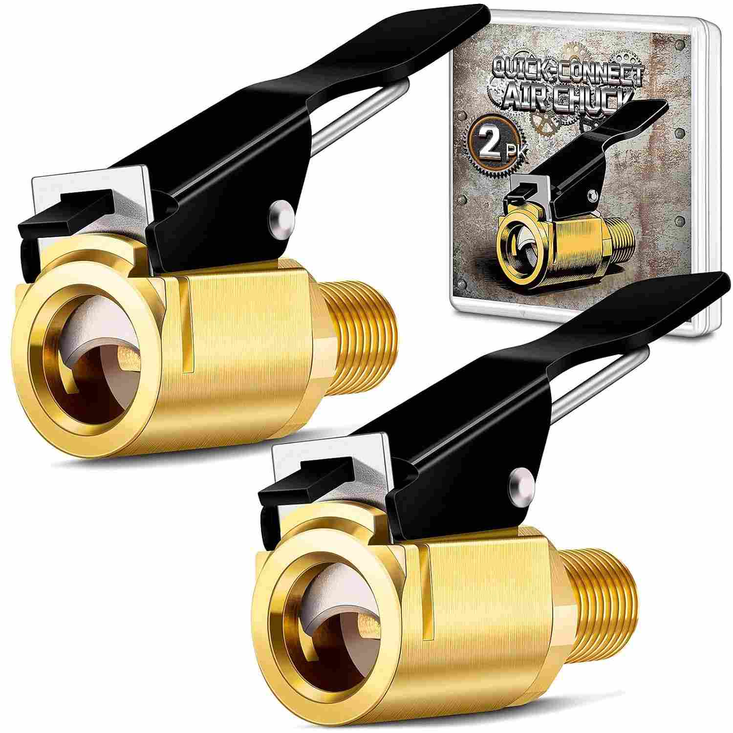 Kit 2 Mandril Inflador Pneu Conexão Rápida Latão com Clipe - Encha Pneus Facilmente!
