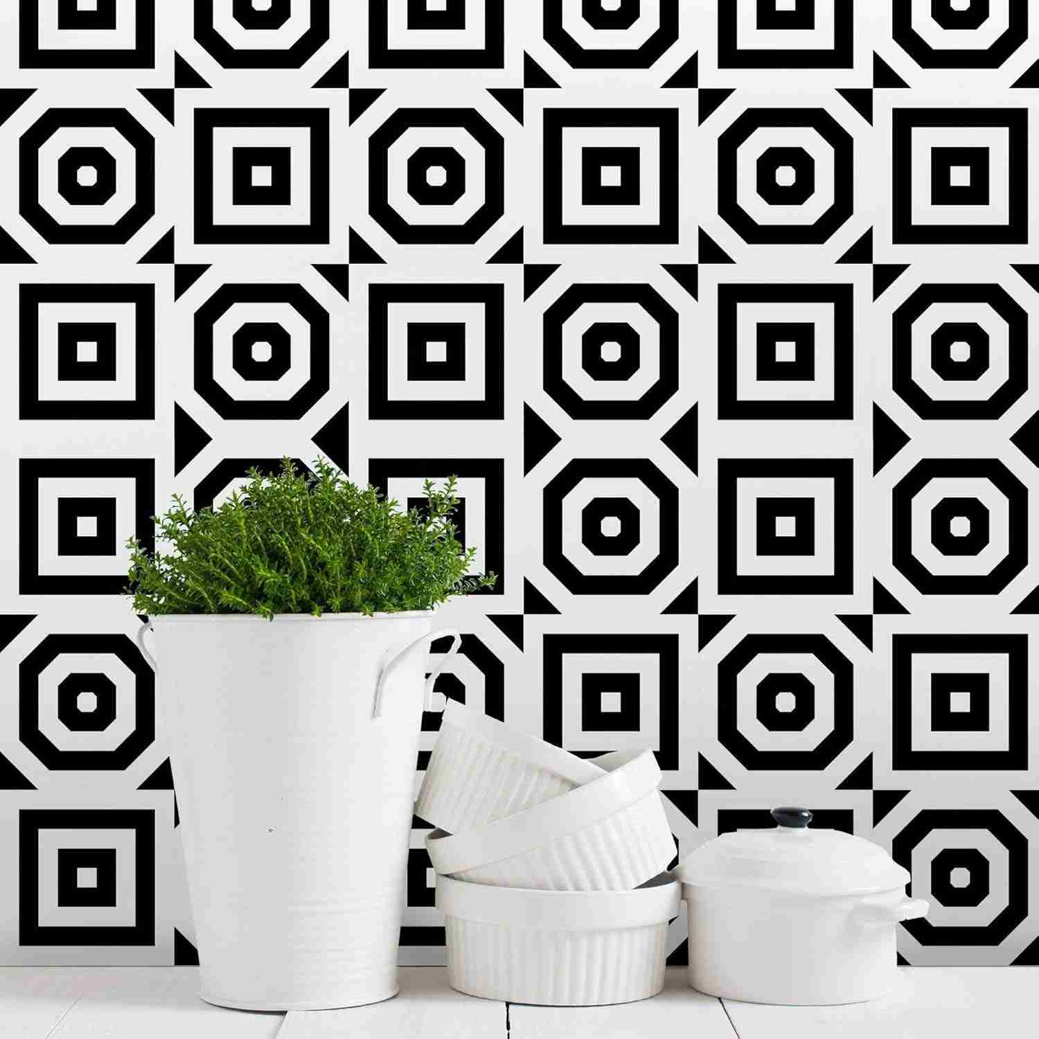 Adesivo para Azulejo Decorativo Preto e Branco 20x20cm | 24 Unidades com Manual e Espátula