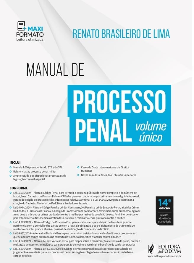Manual de Processo Penal - Volume Único 14ª Edição 2025: Atualizado e Essencial
