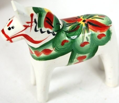 Cavalo Dala Sueco de Madeira Tradicional - Estátua de Natal Pintada à Mão, Branco, 5 cm
