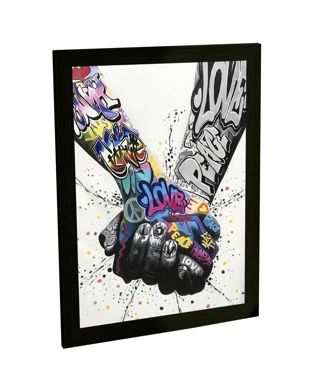 Quadro Decorativo Grafite Mãos Dadas - Estilo Moderno para Casal e Amigos | Decoração de Parede para Quarto e Sala