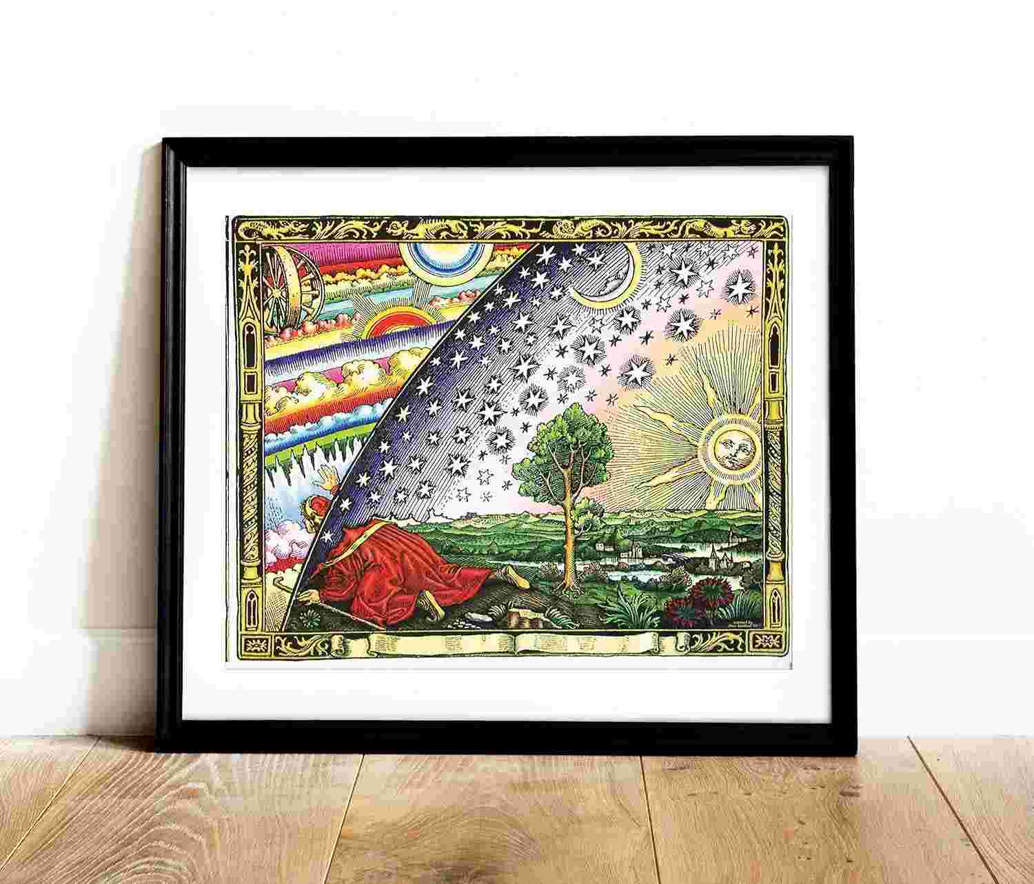 Mapa do Firmamento em Domos - Flammarion Flat Earth 40,6x50,8cm - Decoração Astronômica para Parede