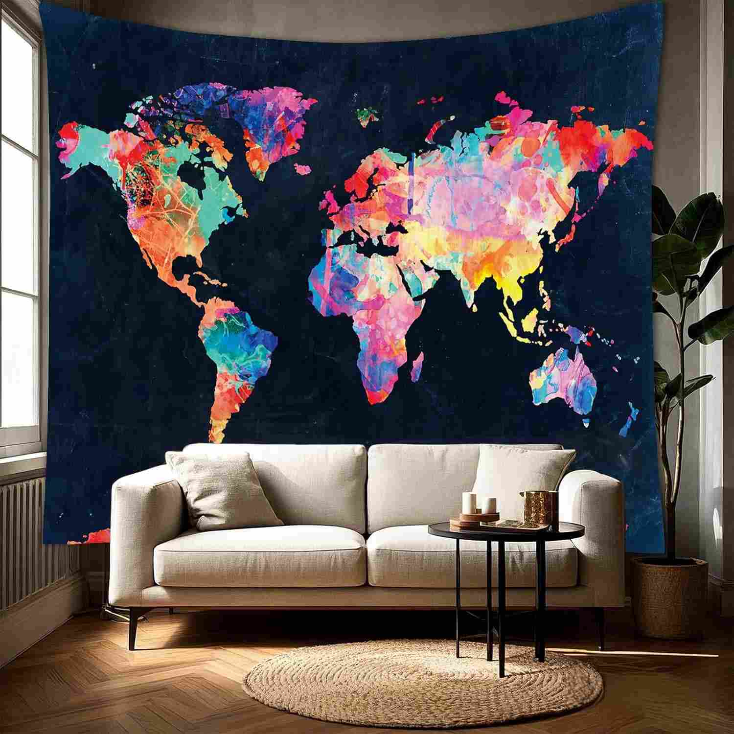 Tapeçaria Mapa do Mundo - Arte de Parede Abstrata para Decoração Moderna e Inspiradora