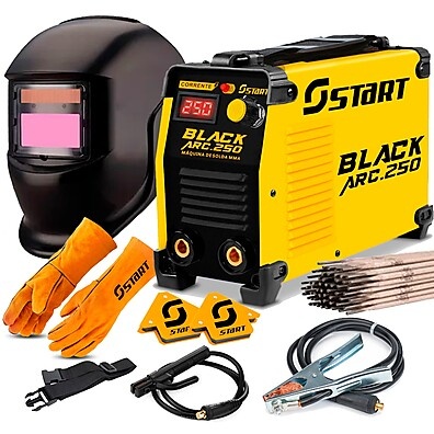 Máquina de Solda Black Arc 250 Start: Kit Completo com Máscara e Acessórios
